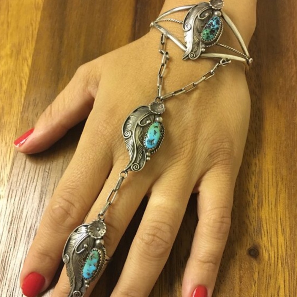 Hand made sterling silver turquoise ring bracelet
